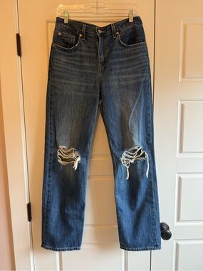 Women's Levi Distressed Straight-Leg Jeans - Blue